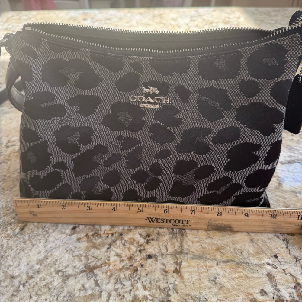 Coach Black & Gray Leopard Print Crossbody Pouch - Picture 6 of 7